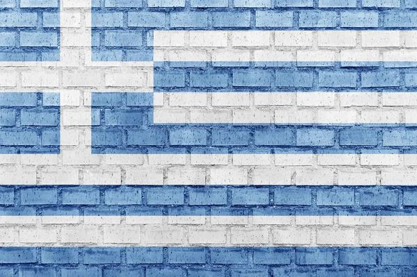 Vlajka Řecko na cihlovou zeď — Stock fotografie