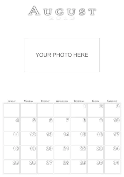 Calendário para agosto de 2013 — Fotografia de Stock