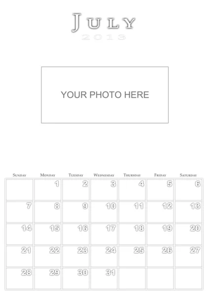 Calendar for July 2013 — Stock Photo, Image