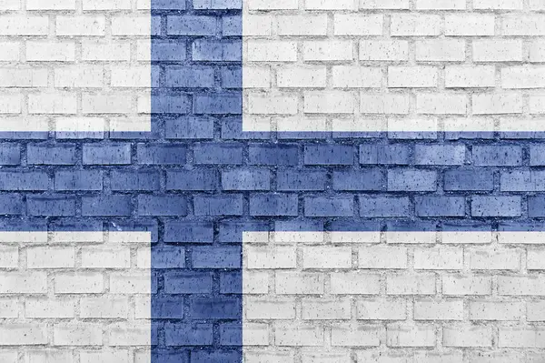 Flaga Finlandii na mur z cegły — Zdjęcie stockowe