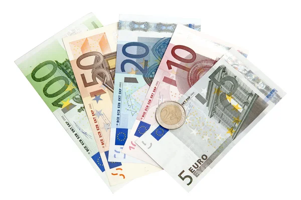 Euro-Banknoten isoliert auf weißem Hintergrund — Stockfoto