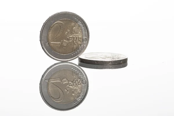 Iki Euro coins — Stok fotoğraf