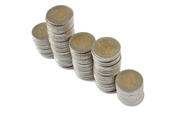 Iki Euro coins kuleleri — Stok fotoğraf