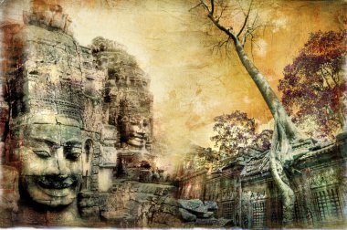 Mysterious temples of ancient civilisation - artwork in painting style (from my cambodian series) clipart