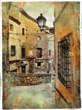 Streets of medieval Spain - picture in painting style clipart