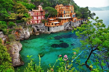 portofino, liguria, İtalya'da Villa. retro tarzı resimler