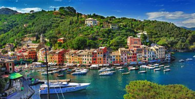 Portofino, İtalya. Bay stanning görünümü