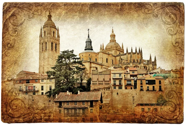 Segovia - ortaçağ şehir İspanya - retro tarz resim — Stok fotoğraf