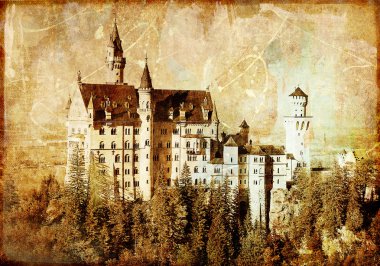 Neuschwanstein Şatosu - retro tarzı resimde