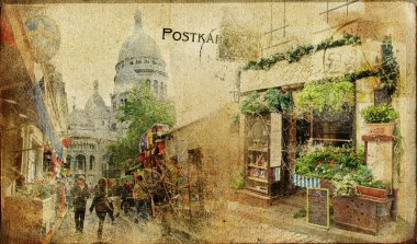 Vintage Parisian cards series - Montmartre street clipart
