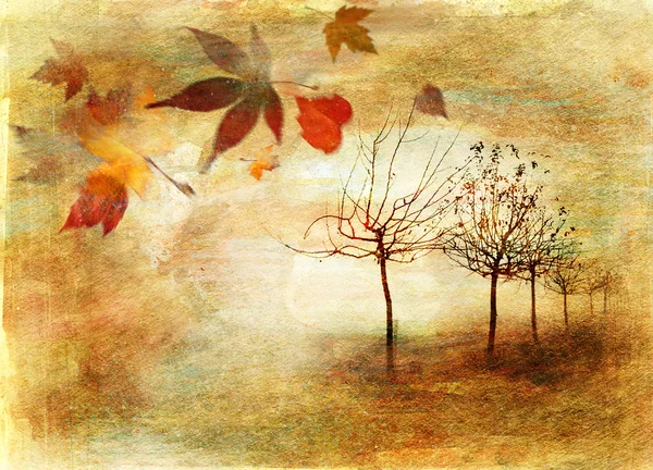 Autumn alley - artistic picture in painting style — Stock Photo, Image