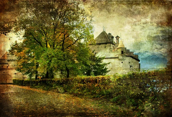 Chillion hrad - obraz ve stylu akvarelu — Stock fotografie