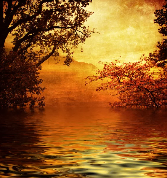 Mysterious golden lake — Stock Photo, Image