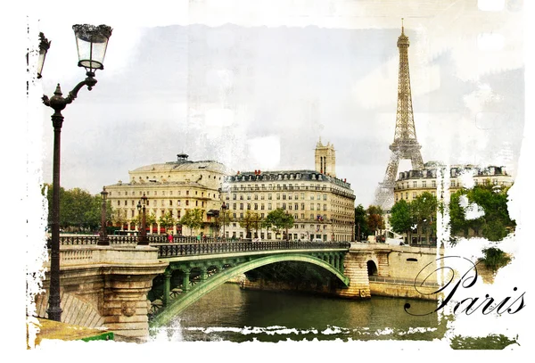 Strade parigine - quadro in stile pittorico vintage — Foto Stock