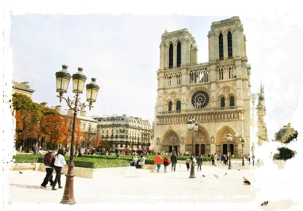 Vintage Parisian cards series -notredame cathedral — Stock Photo, Image