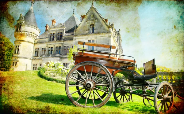 Medieval castle with carriage - vintage picture — Stock Photo, Image