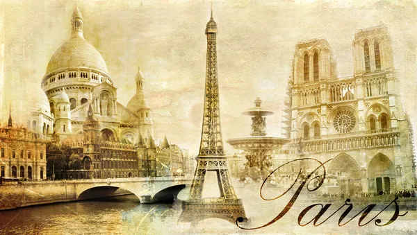 Παλιά όμορφο Παρίσι - καλλιτεχνικές εικόνες clip-art από vintage σειρά μου Εικόνα Αρχείου