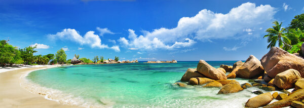 Tropical paradise - Seychelles islands, panoramic view Royalty Free Stock Photos