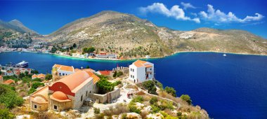 Islands of Greece - Kastelorizo with beautiful view of bay and church clipart