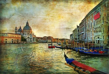 Grand canal gondol ile-sanatsal retro resim tarz.