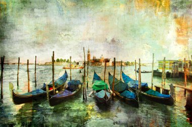 Картина, постер, плакат, фотообои "гондолы - красивые венецианские картины - стиль живописи маслом
", артикул 12798892