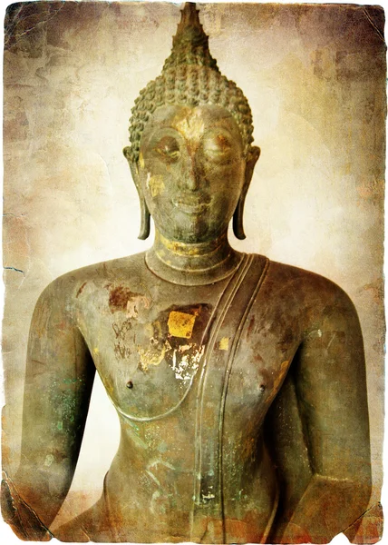 Oude Boeddha in Thaise tempel - foto in retro stijl — Stockfoto