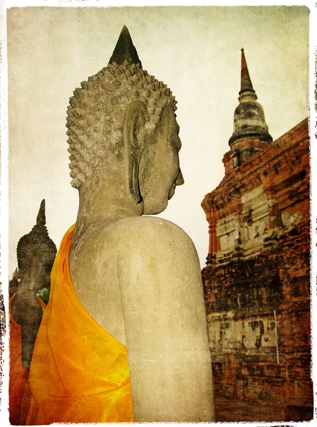 Budda "figury w ayutthaya starożytnych-obraz w stylu retro — Zdjęcie stockowe