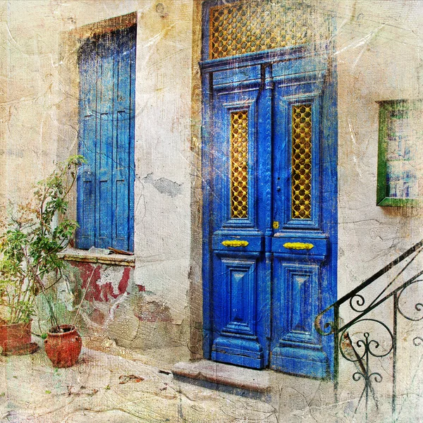 Traditional Greek streets -artwork in painting style — Stock Photo, Image