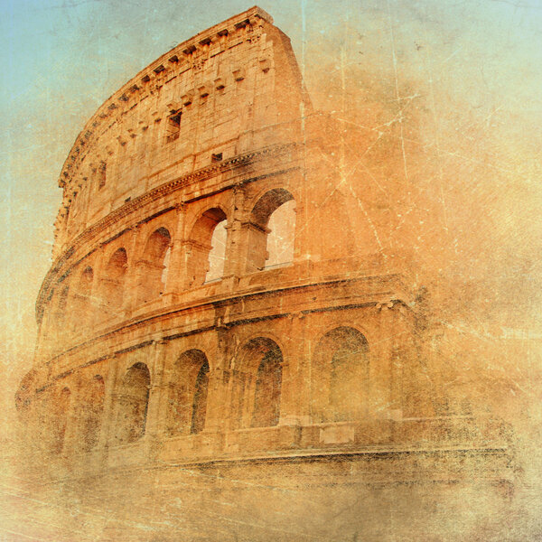 Great antique Rome - Coloseum , artwork in retro style