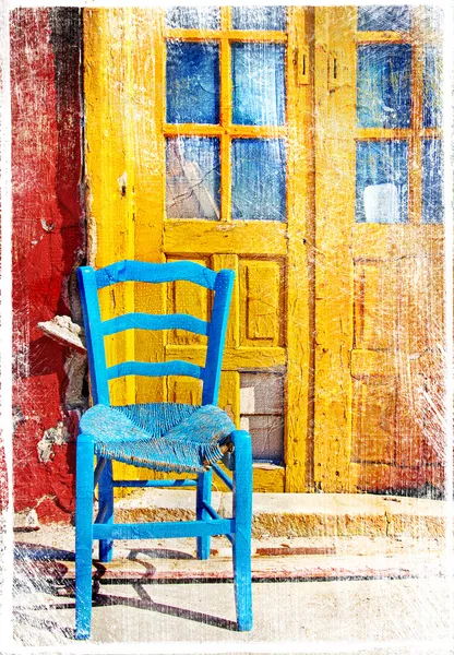 Staré tradiční řecké dveře - kresby v malířství styl — Stock fotografie