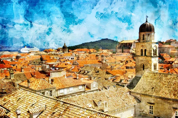 Antigua obra de arte de Dubrovnik en estilo de pintura — Foto de Stock