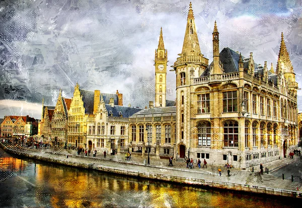 Gothic Belgium - artwork in painting style — Stock Photo, Image