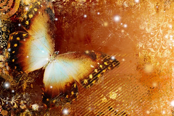 Abstração dourada com borboleta — Fotografia de Stock