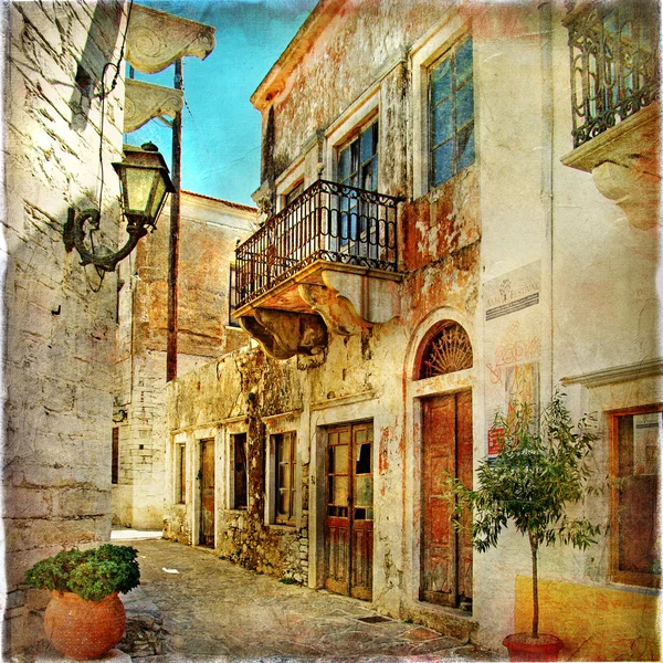 Vecchie strade pittoriche della Grecia - quadro artistico — Foto Stock