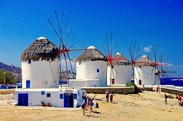 (Yunanistan, cyclades güneşli Mykonos Windmills)
