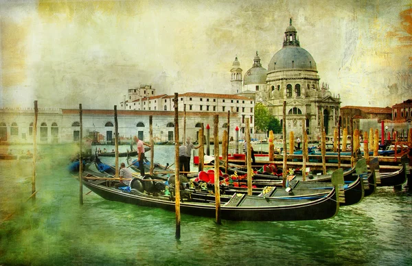 Grand canal with gondolas - artistic retro styled picture — Stock Photo, Image