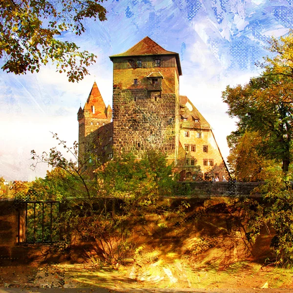 Średniowieczny zamek w Niemczech - grafika w stylu malarstwa — Zdjęcie stockowe