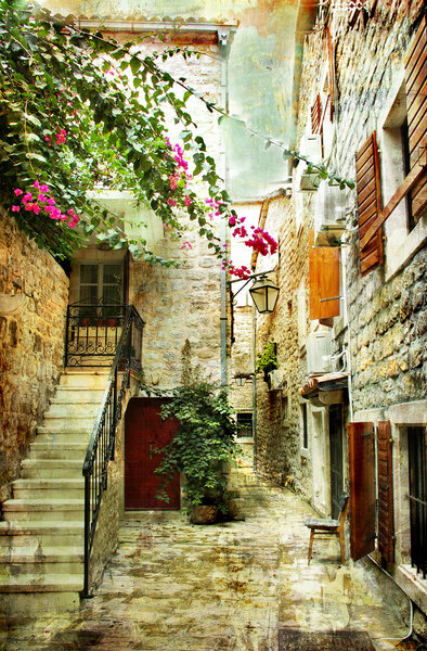 Courtyard of old Croatia - picture in painting style