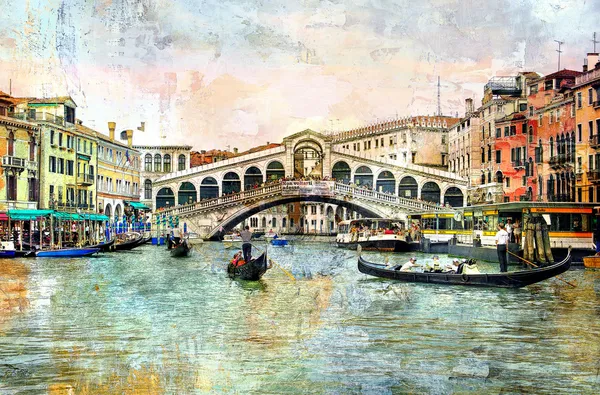 Puente de Rialto - cuadro veneciano - obra de arte en estilo de pintura —  Fotos de Stock