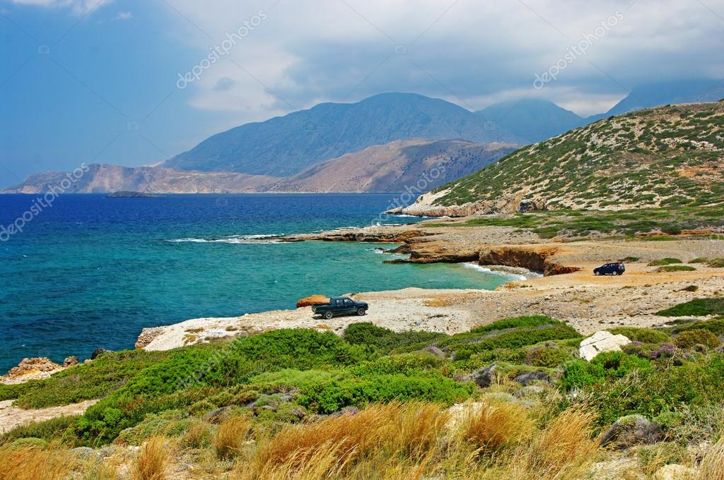 View Of The Mountains And The Mediterranean Sea Crete Greece Stock