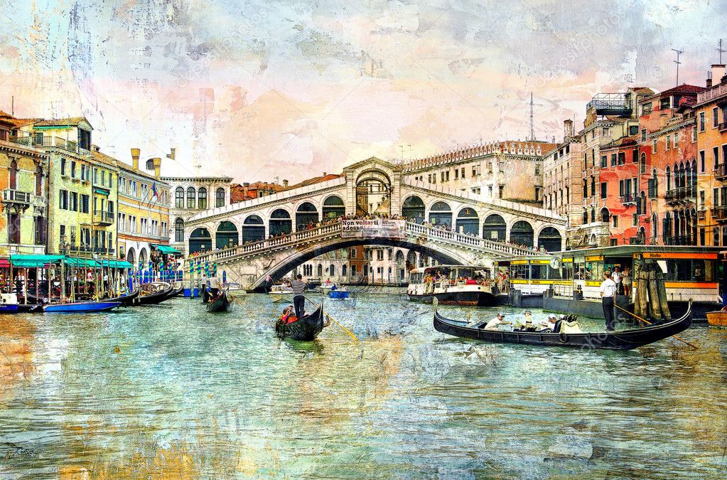 Rialto bridge - Venetian picture - artwork in painting style