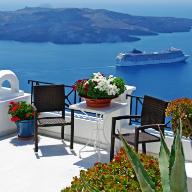 Volkan - güzel Thira şehir (Santorini görünümünü)