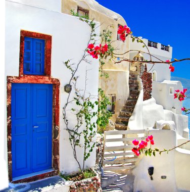 beyaz - mavi santorini - geleneksel mimari