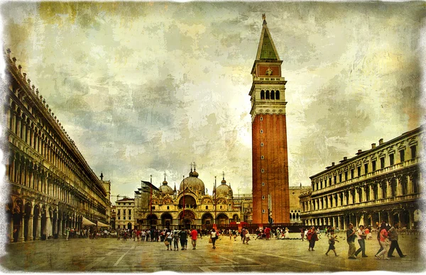 San marco placu - artystyczny retro stylu obraz — Zdjęcie stockowe