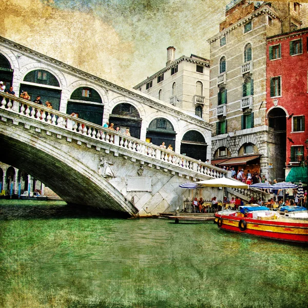 Colores de la hermosa Venecia - obra de arte en estilo de pintura - Puente de Rialto —  Fotos de Stock