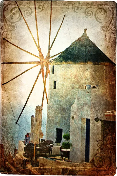 Old windmill on Santorini - picture in retro style — Stock Photo, Image