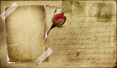 Vintage romantik kart boş çerçeve ve rose ile