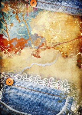 Vintage grunge arka denim kenarlıklı yırtılmış