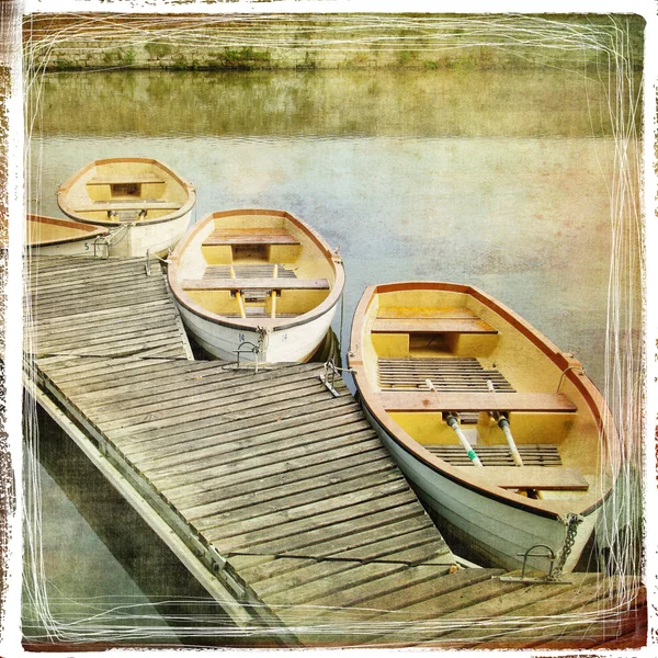 Landscape with boats - vintage styled picture — Stock Photo, Image
