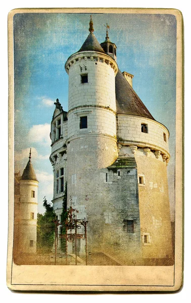 Europeiska landmärken - vintage kort-chenonceau castle — Stockfoto